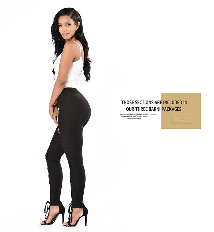 Autumn-Winter Trendy + Western Sexy Lace-Up Leggings with Double Rows of Eyelets, Cross-Tie Ankle Pants for Women, Solid Color Slim-Fit