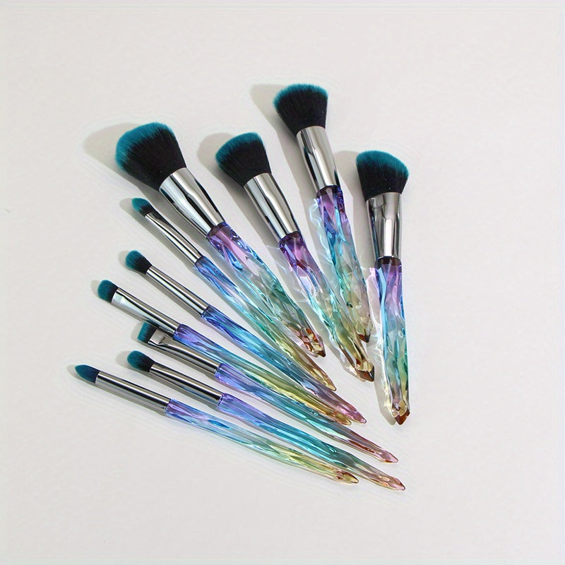 Makeup Brushes Set, 10pcs Crystal Transparent Handle Kabuki Powder Foundation Brush Concealer Eye Shadow Eyeliner Eyebrow Brush, Ideal Gift For Makeup Beginners