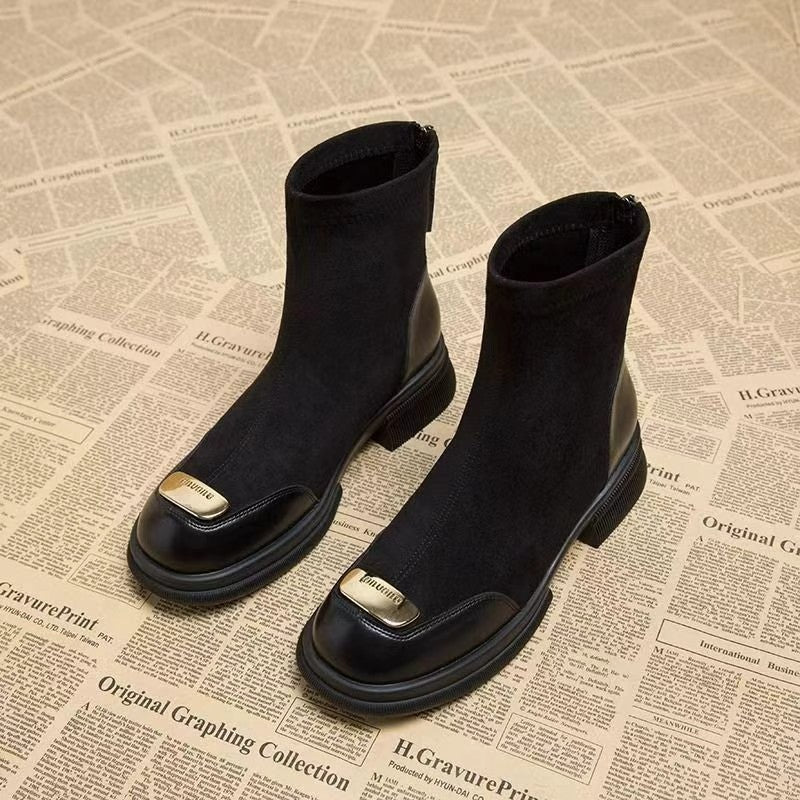 Height Increasing Stitching Short Thick Bottom Chunky Heel Martin Boots