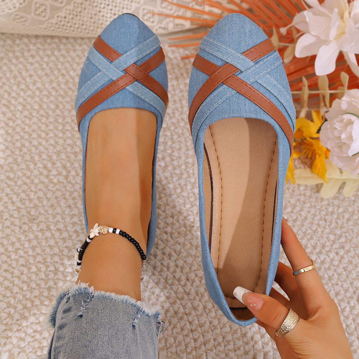 Ins Cross-straped Denim Loafers Fashion Lightweight Comfortable Flats Shoes For Women