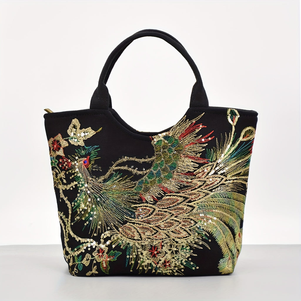 [Fashion Satchel] Retro Style Wo 'S Embroidered Satchel Bag | Fashion Double Handle Purse with Removable Strap