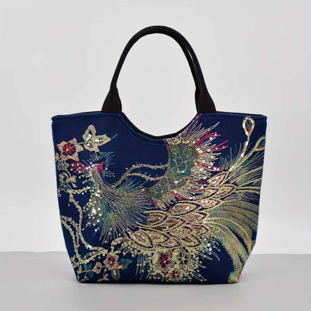 [Fashion Satchel] Retro Style Wo 'S Embroidered Satchel Bag | Fashion Double Handle Purse with Removable Strap