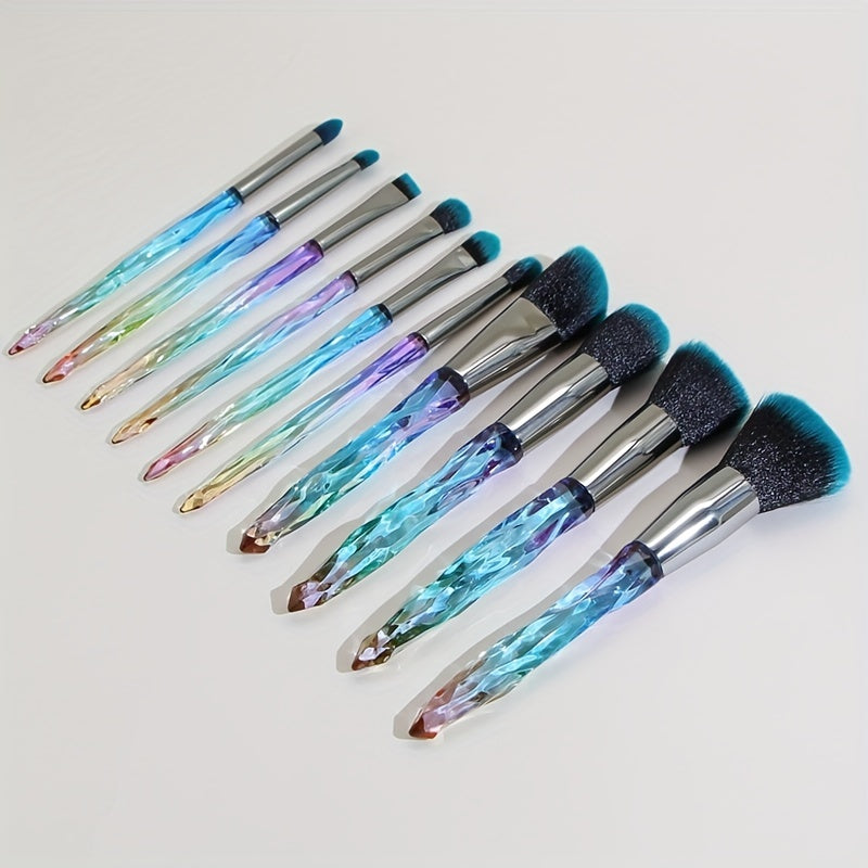 Makeup Brushes Set, 10pcs Crystal Transparent Handle Kabuki Powder Foundation Brush Concealer Eye Shadow Eyeliner Eyebrow Brush, Ideal Gift For Makeup Beginners