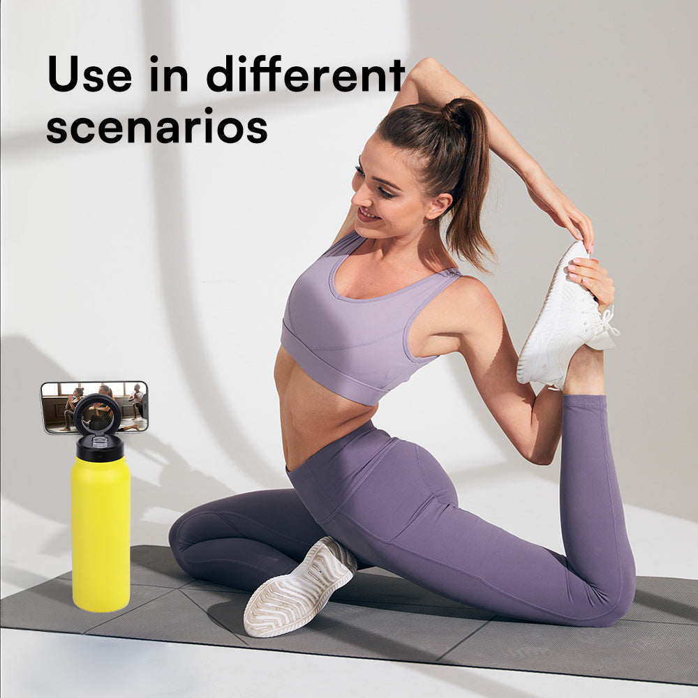 304 Stainless Steel Vacuum Cup Creative Magnetic Water Cup Insulated Sports Water Bottle With Straw Outdoor Insulated Water Mug With Magnetic Phone Holder