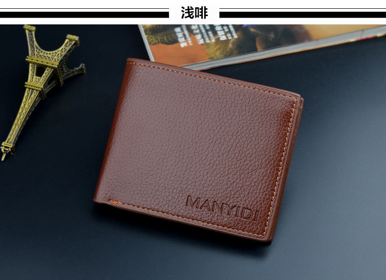 New wallet short men's driver's license thin wallet 30% discount horizontal business casual litchi pattern retro soft wallet