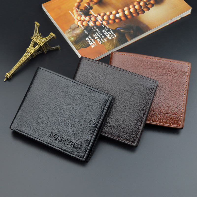 New wallet short men's driver's license thin wallet 30% discount horizontal business casual litchi pattern retro soft wallet