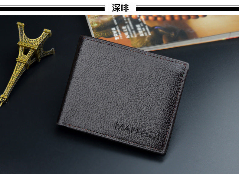 New wallet short men's driver's license thin wallet 30% discount horizontal business casual litchi pattern retro soft wallet