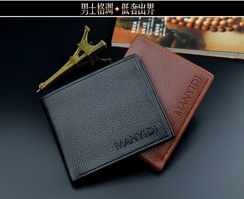 New wallet short men's driver's license thin wallet 30% discount horizontal business casual litchi pattern retro soft wallet