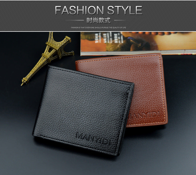 New wallet short men's driver's license thin wallet 30% discount horizontal business casual litchi pattern retro soft wallet