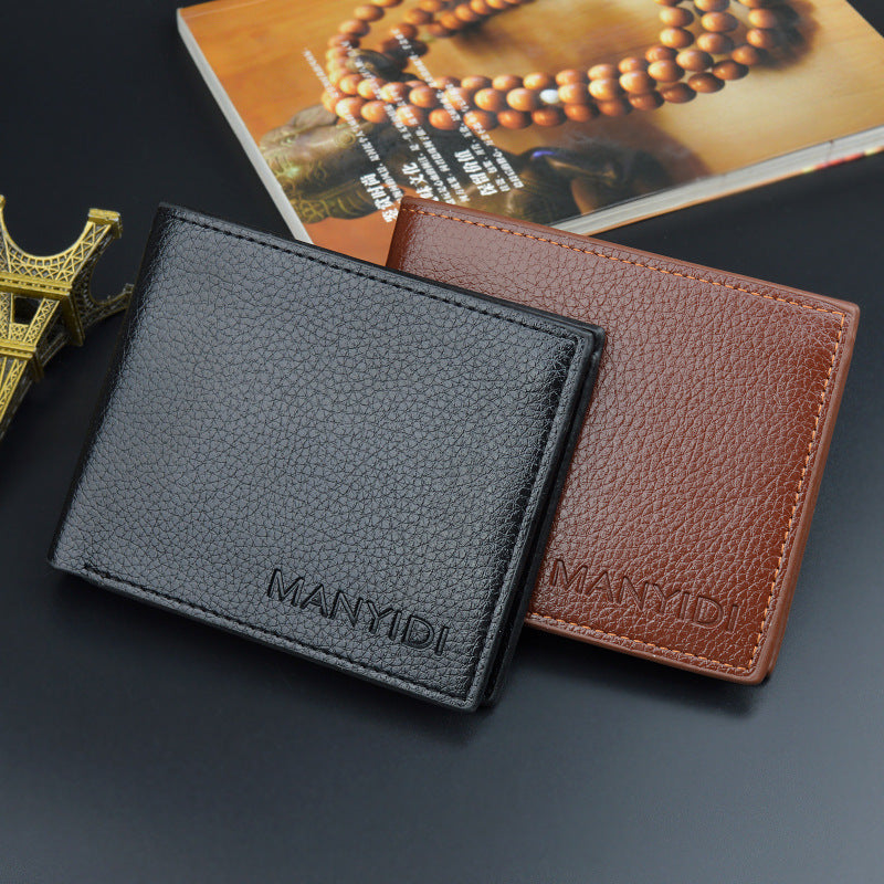 New wallet short men's driver's license thin wallet 30% discount horizontal business casual litchi pattern retro soft wallet