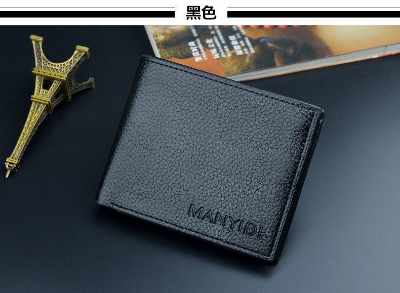 New wallet short men's driver's license thin wallet 30% discount horizontal business casual litchi pattern retro soft wallet