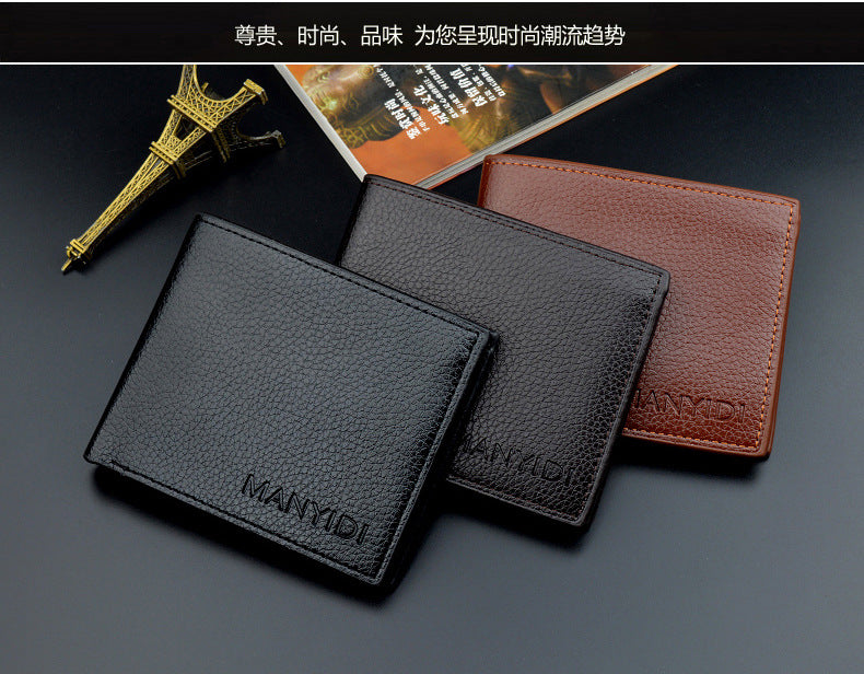 New wallet short men's driver's license thin wallet 30% discount horizontal business casual litchi pattern retro soft wallet