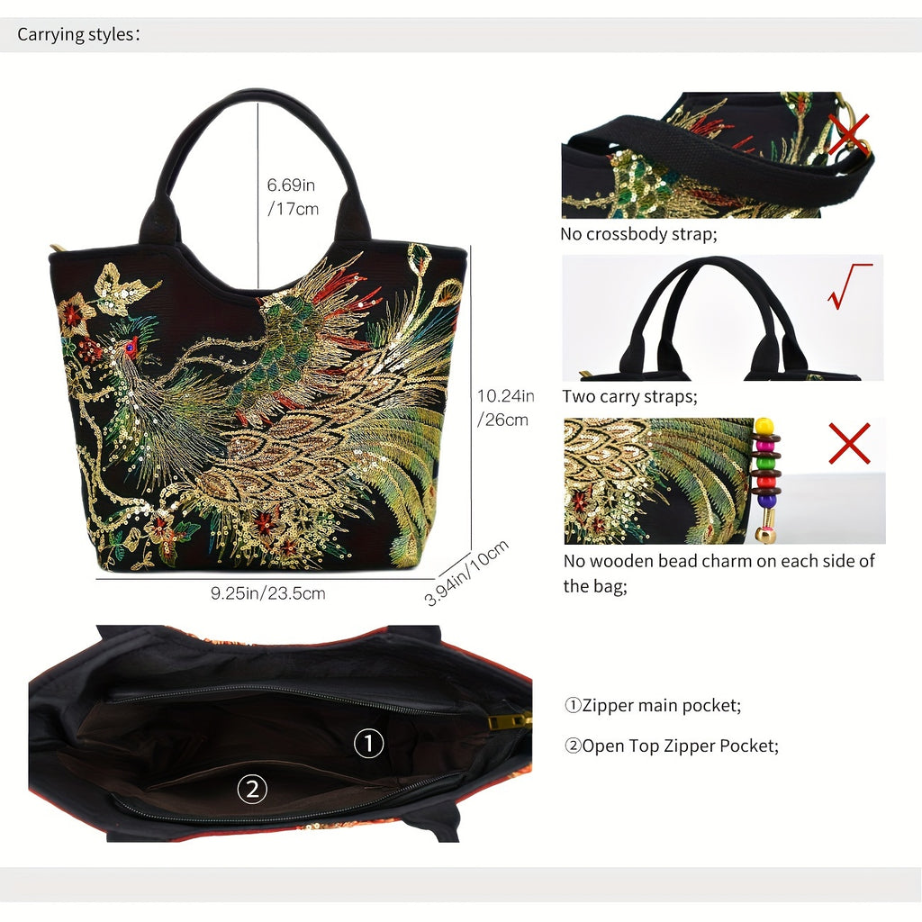 [Fashion Satchel] Retro Style Wo 'S Embroidered Satchel Bag | Fashion Double Handle Purse with Removable Strap