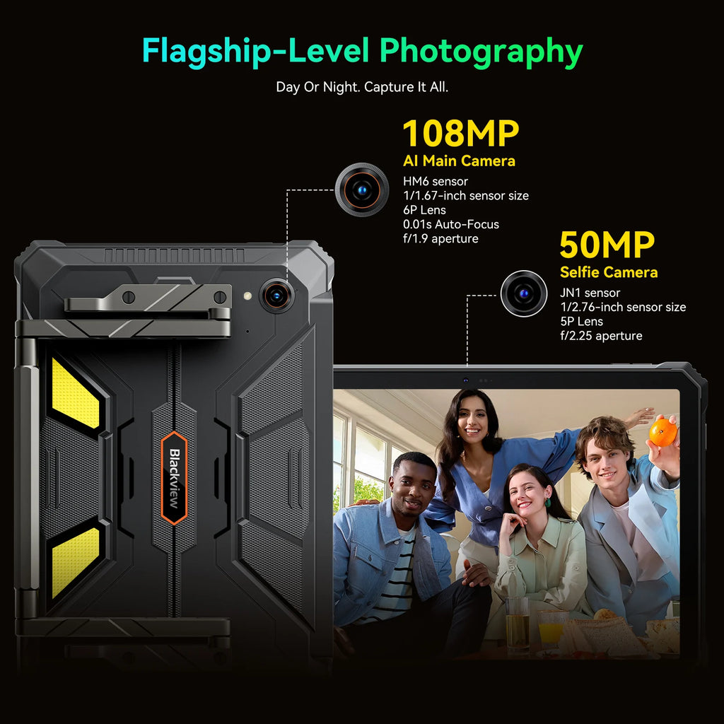 Blackview Active 12 Pro Rugged Tablet Android 15, Dimensity 7300 5G Pad 11 inch Widevine L1 Autofocus Projector, 16GB+ 1TB 30000mAh Tablet Phone 5G Calling