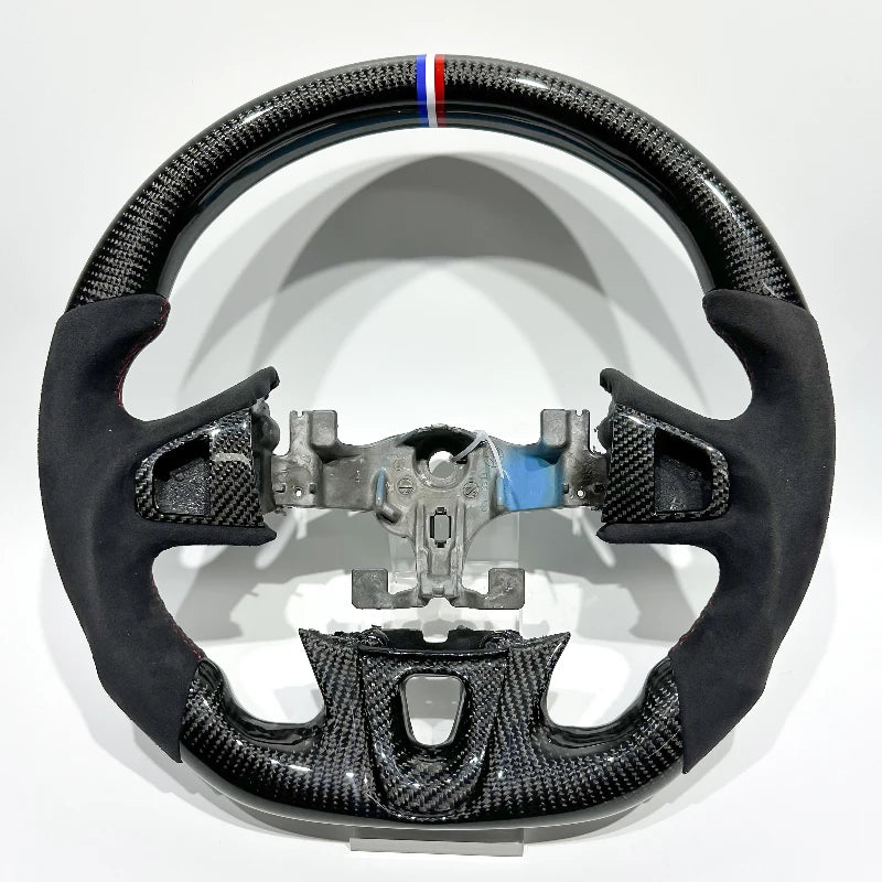 EU Warehouse Direct Shipping in Stock Flat-bottomed Sporty Glossy Carbon Fiber Suede Steering Wheel for Renault Megane 3 3RS