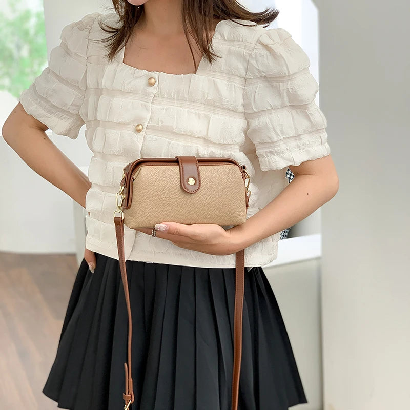 2023 Luxury Solid Color Cow Leather Handbag - High Quality Women Crossbody Shoulder Bags
