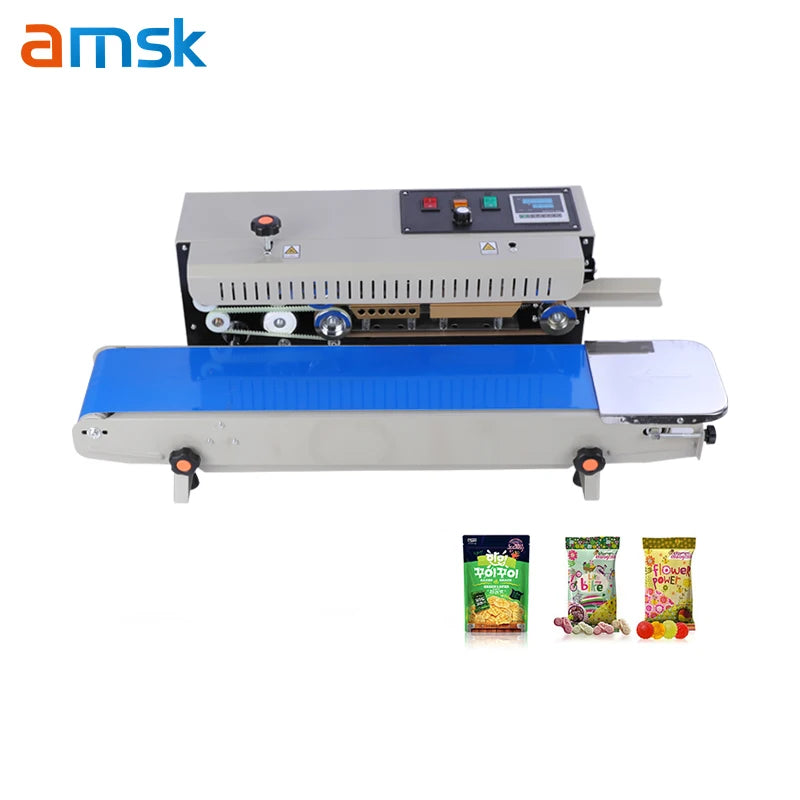 FR-900 Basic Continuous Pouch Bags Band Sealer Machine Heat Sealing Horizontal Digital Temperature Control Sealing Machine