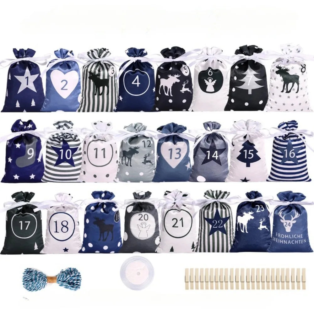 270096 Reusable Advent Calendar Hanging Burlap Bags Home Christmas Decorations Fill Wall for Kids & Family Made of Linen & Jute