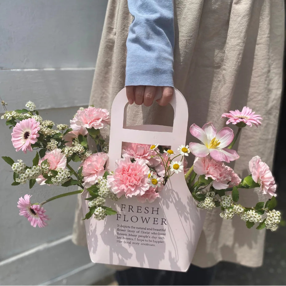 CSMD Brand Chinese Manufacturers Yiwu Suppliers Retail Cheap Kraft Paper Material Waterproof Pink Flower Floral Bags Wholesale