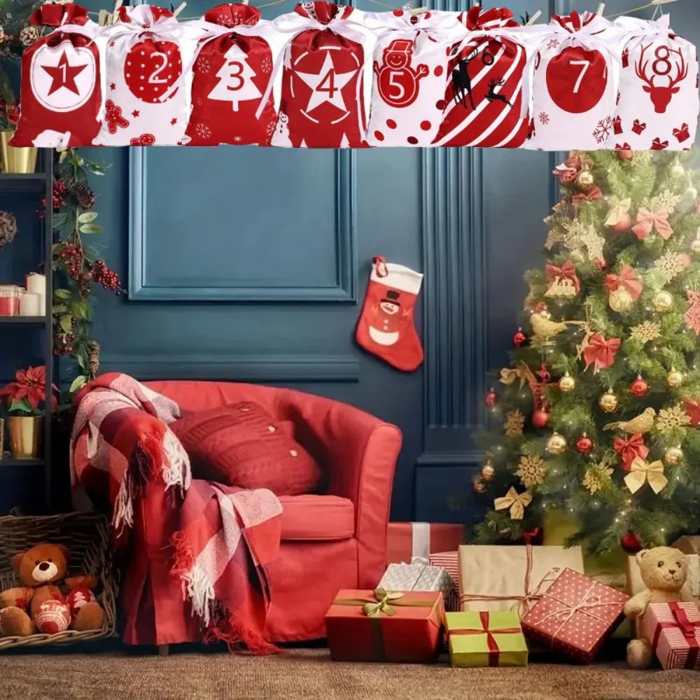 270096 Reusable Advent Calendar Hanging Burlap Bags Home Christmas Decorations Fill Wall for Kids & Family Made of Linen & Jute