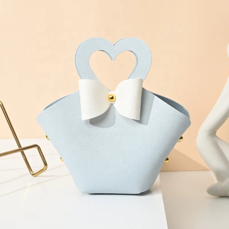 Chinese Manufacturers 6*5*10.5cm Yiwu Wholesales Cheap Empty Souvenirs Gift Navy Blue PU Leather Candy Bags for Wedding Presents