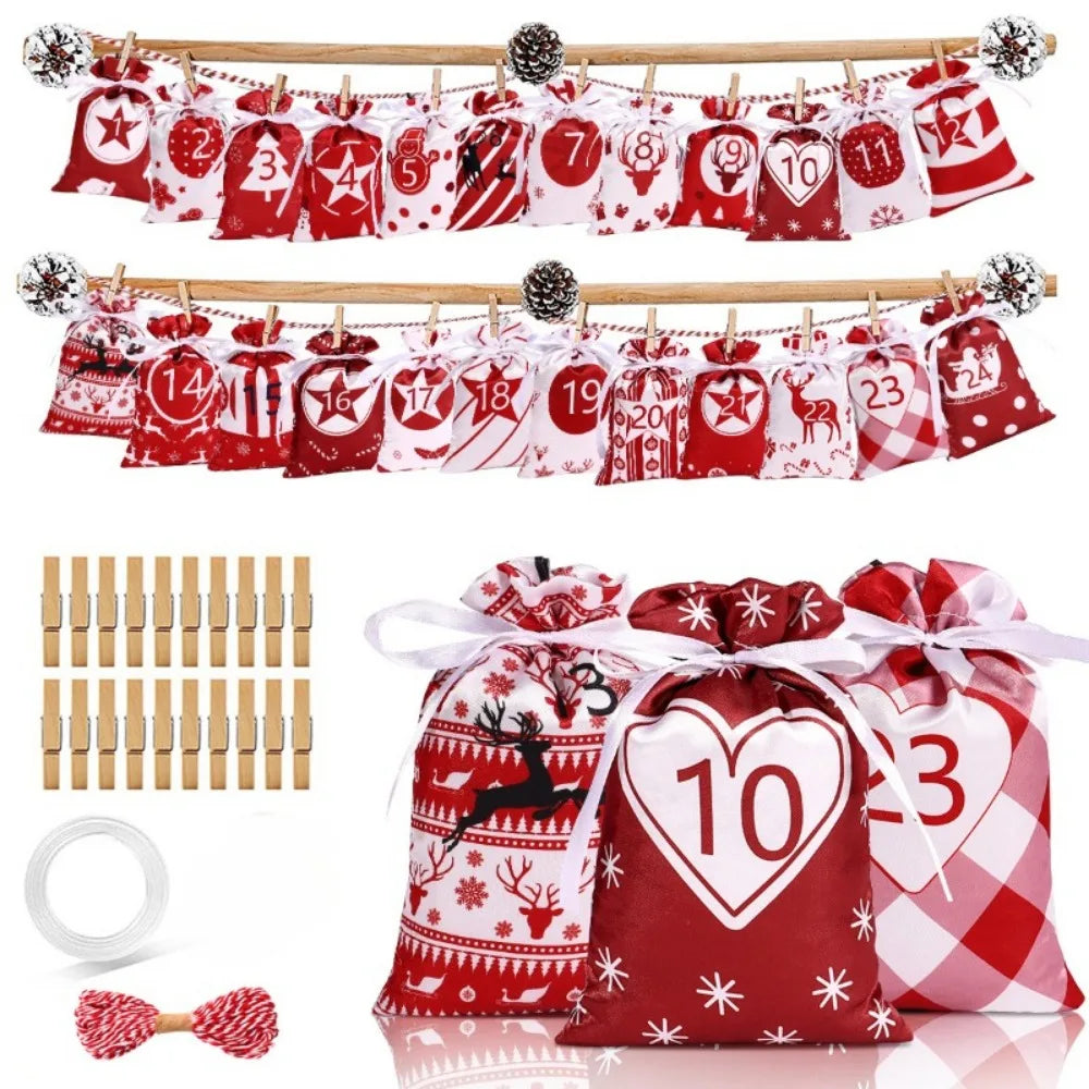 270096 Reusable Advent Calendar Hanging Burlap Bags Home Christmas Decorations Fill Wall for Kids & Family Made of Linen & Jute