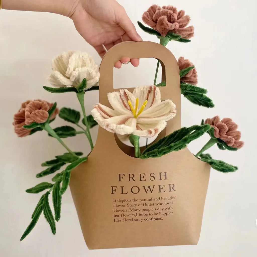 CSMD Brand Chinese Manufacturers Yiwu Suppliers Retail Cheap Kraft Paper Material Waterproof Pink Flower Floral Bags Wholesale