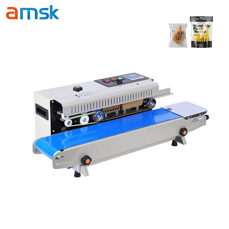FR-900 Basic Continuous Pouch Bags Band Sealer Machine Heat Sealing Horizontal Digital Temperature Control Sealing Machine