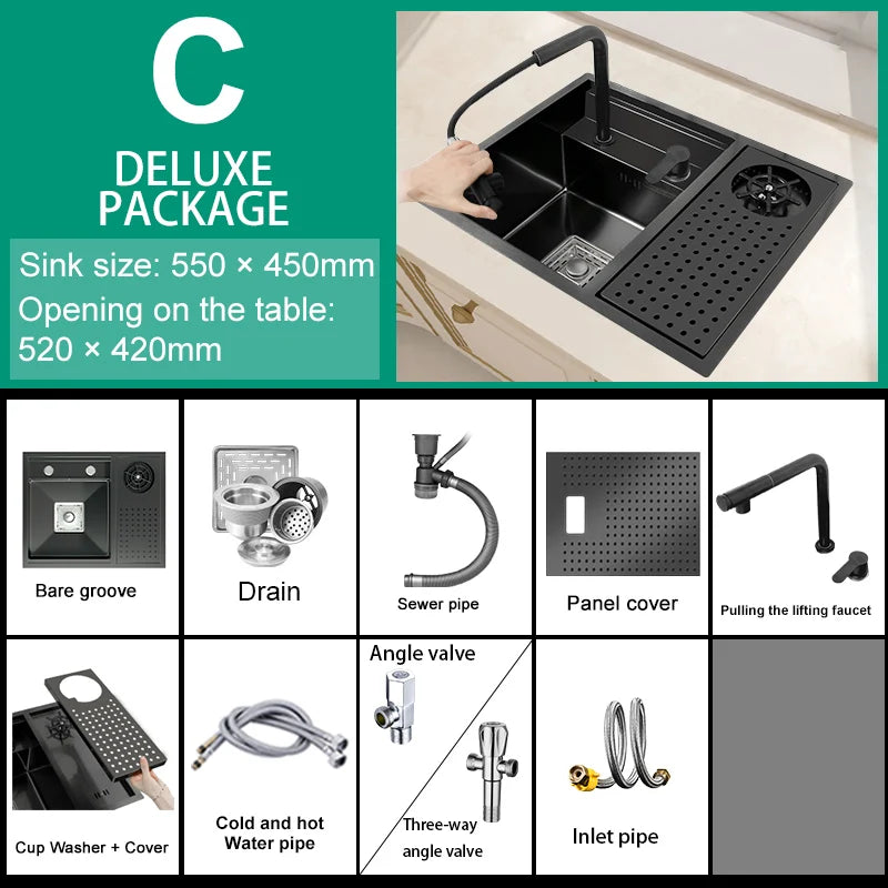 Rice Grain Emboss Stainless Steel Kitchen Sink Small Single Slot Hidden Multifunctional RV Bar Sinks With Lid Undermount Basin