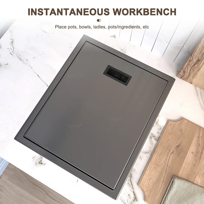 Rice Grain Emboss Stainless Steel Kitchen Sink Small Single Slot Hidden Multifunctional RV Bar Sinks With Lid Undermount Basin