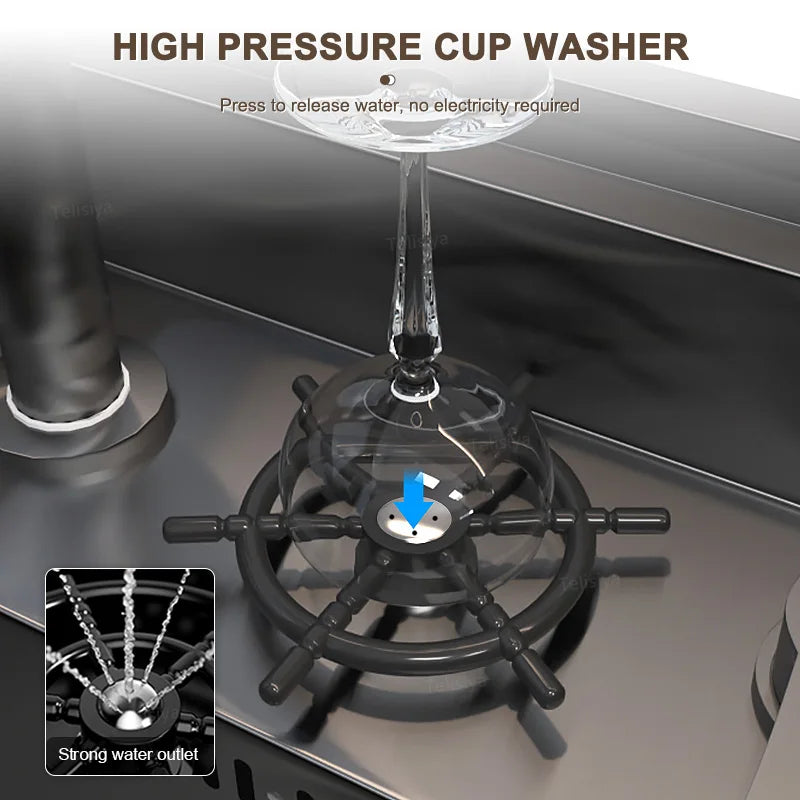 Rice Grain Emboss Stainless Steel Kitchen Sink Small Single Slot Hidden Multifunctional RV Bar Sinks With Lid Undermount Basin