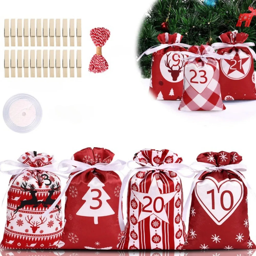 270096 Reusable Advent Calendar Hanging Burlap Bags Home Christmas Decorations Fill Wall for Kids & Family Made of Linen & Jute