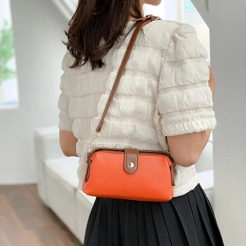 2023 Luxury Solid Color Cow Leather Handbag - High Quality Women Crossbody Shoulder Bags