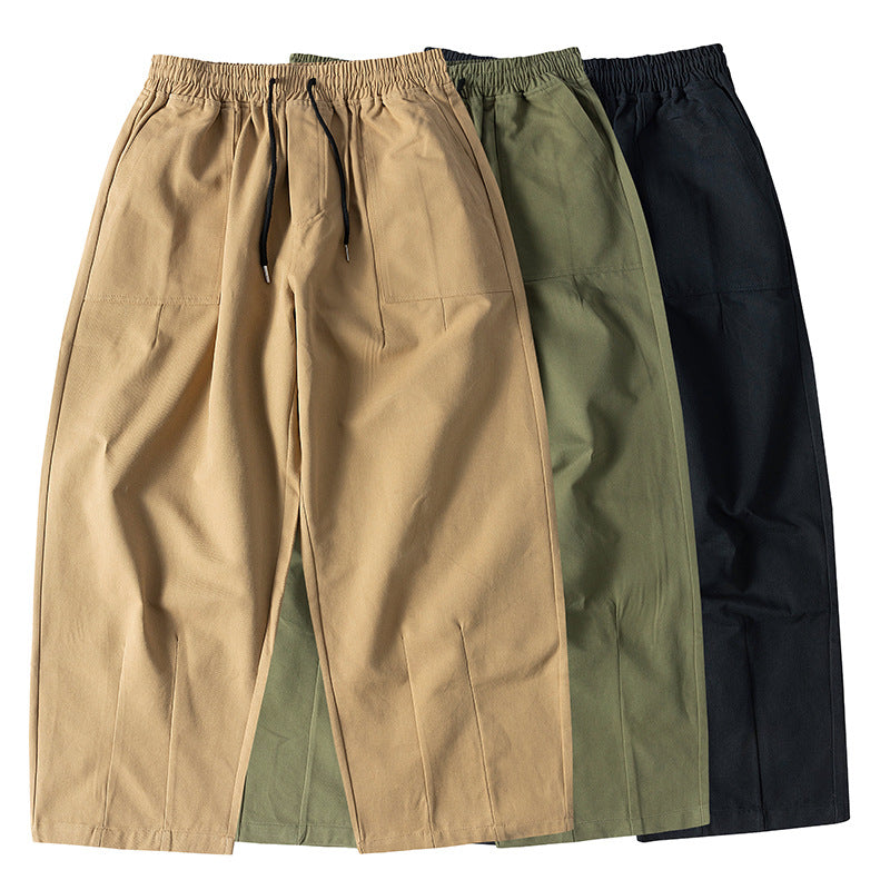 100% Cotton Fine Twill Cargo Pants Men's Loose Wide-Leg Basic Japanese Style Retro Casual Versatile Pants