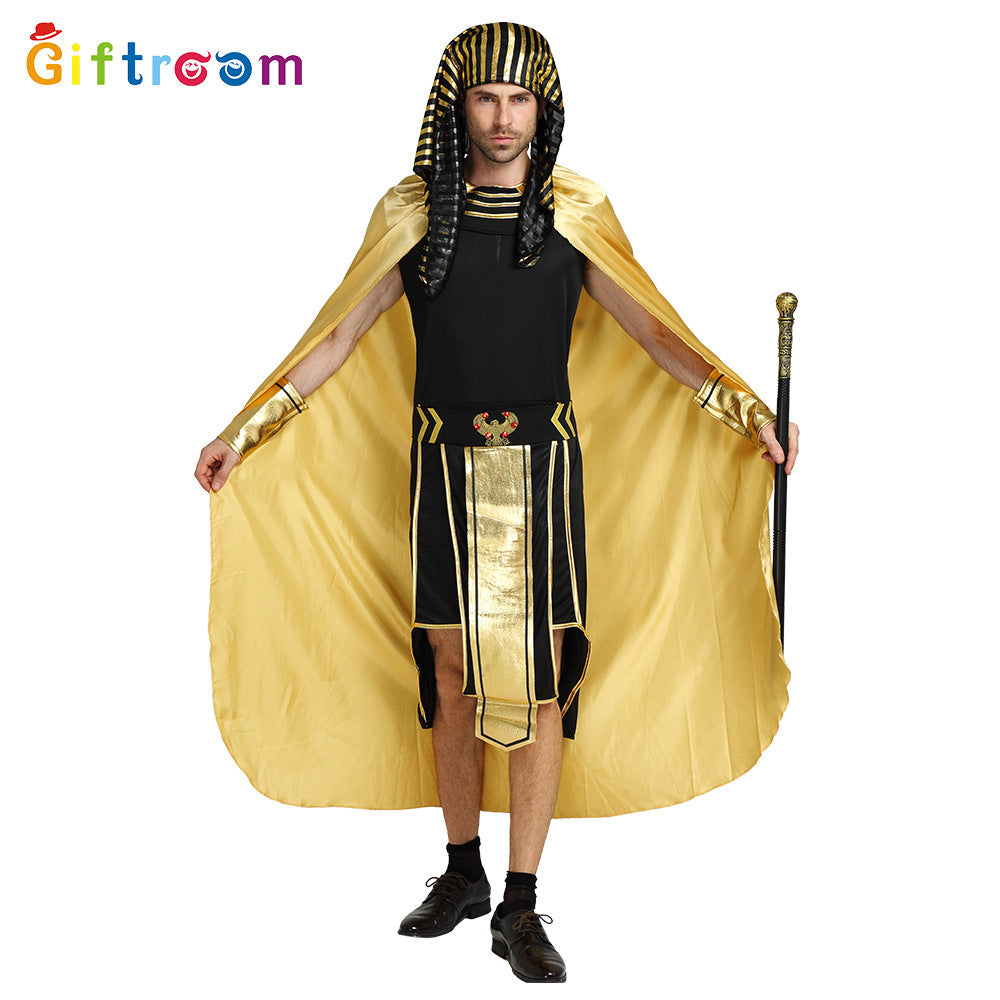 Halloween Holiday Party Egyptian Pharaoh Queen Cosplay Costume Gold Cloak Stage Performance Props Costumes