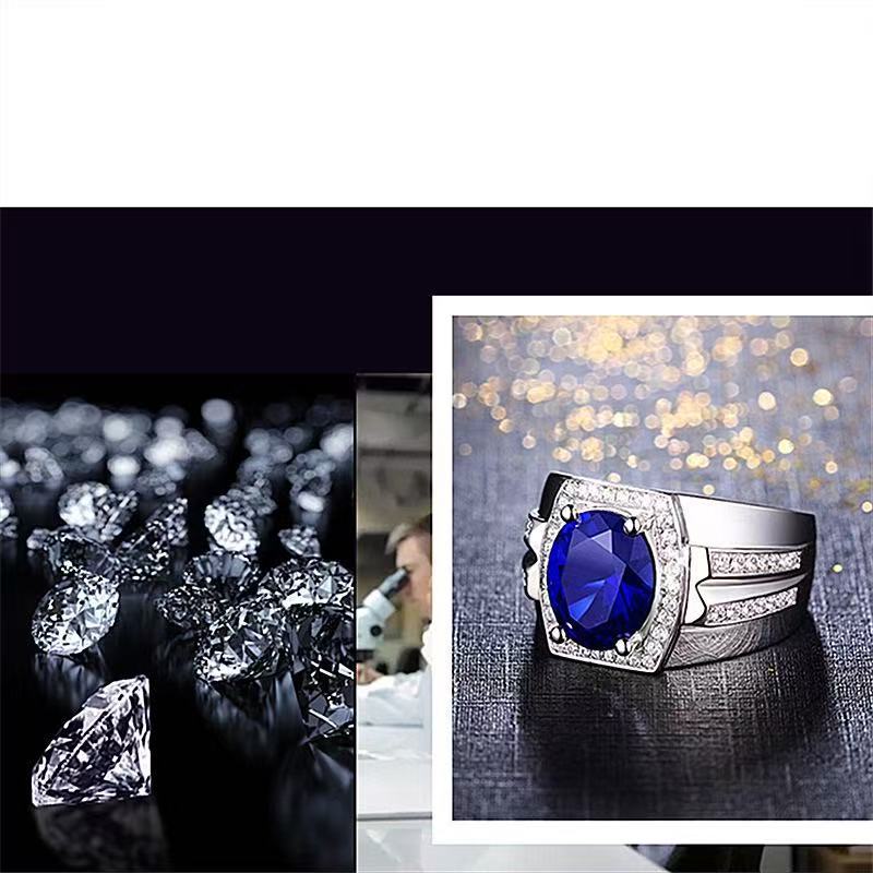 Hot Sold to Diamond Blue Diamond Men's Ring Myanmar Imitation Natural Sapphire Ring Plating 18K Gold Inlay Popular Ring