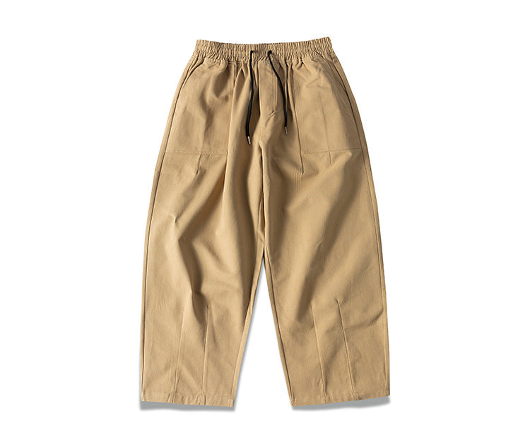 100% Cotton Fine Twill Cargo Pants Men's Loose Wide-Leg Basic Japanese Style Retro Casual Versatile Pants