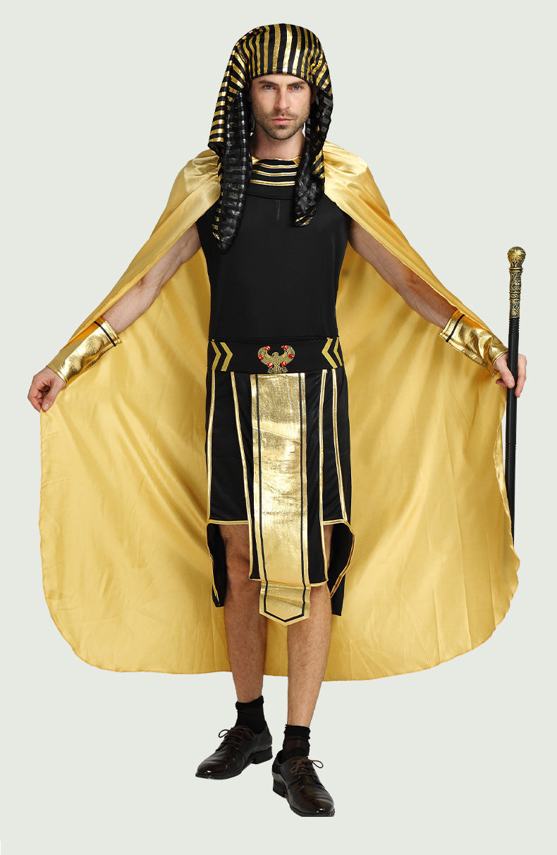 Halloween Holiday Party Egyptian Pharaoh Queen Cosplay Costume Gold Cloak Stage Performance Props Costumes