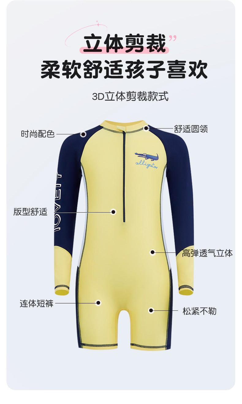 Children's Swimwear Men's Long-Sleeved Sunscreen Quick-Drying Swimwear for Middle School and Big Children's Swimming recommend Cartoon Crocodile Swimwear for Students