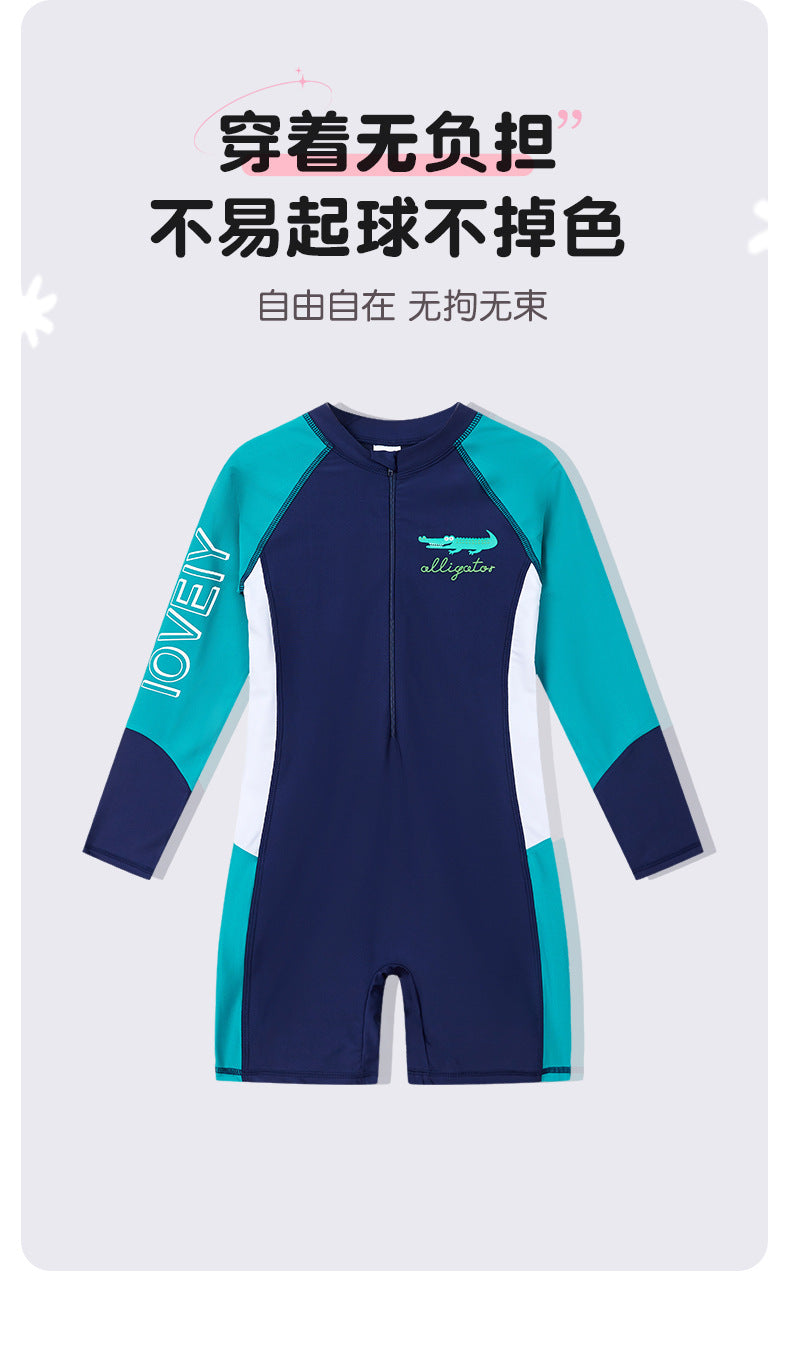 Children's Swimwear Men's Long-Sleeved Sunscreen Quick-Drying Swimwear for Middle School and Big Children's Swimming recommend Cartoon Crocodile Swimwear for Students