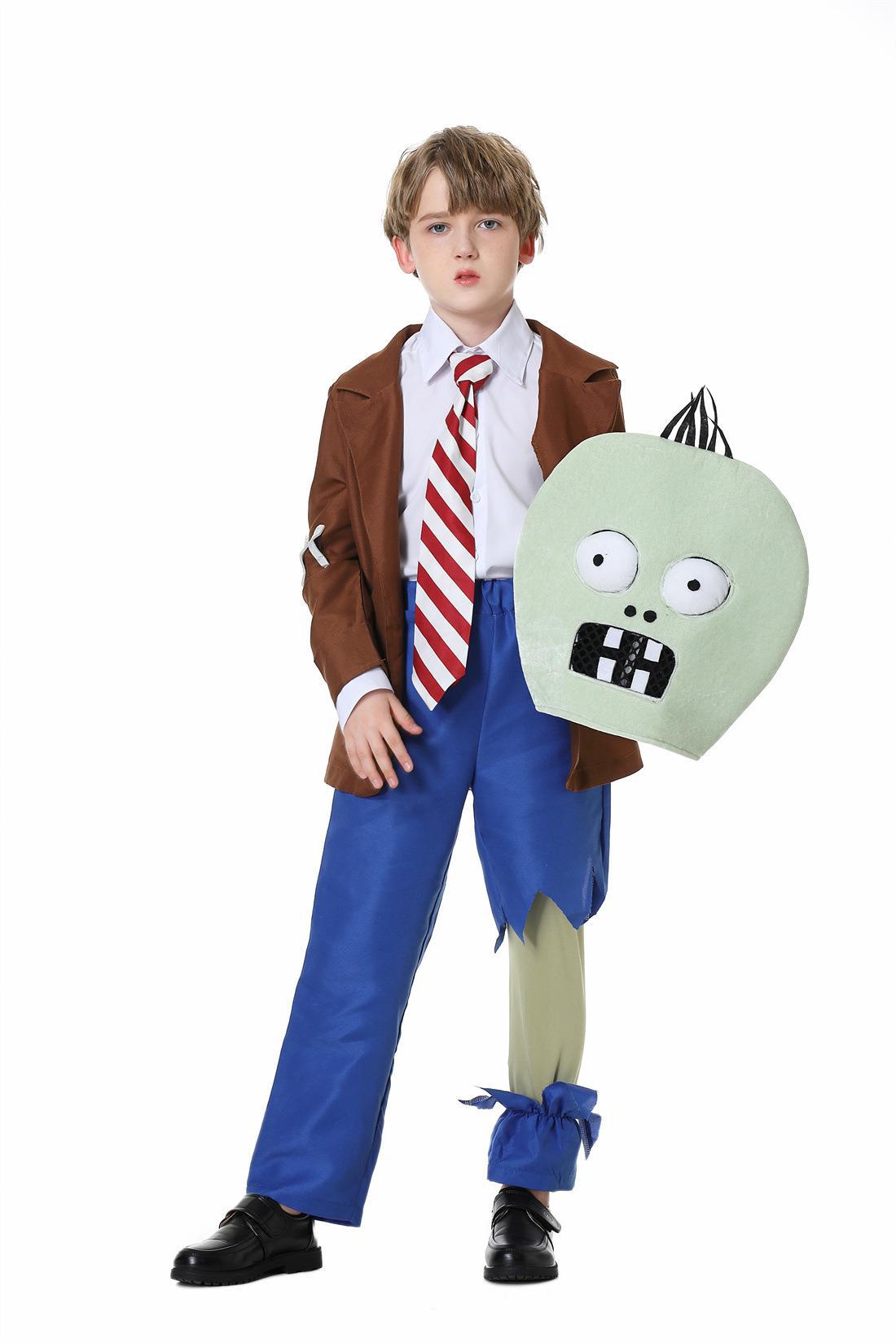 Foreign trade European and American children's men's Halloween cos clothes retro Plants vs Zombies cosplay costume suit