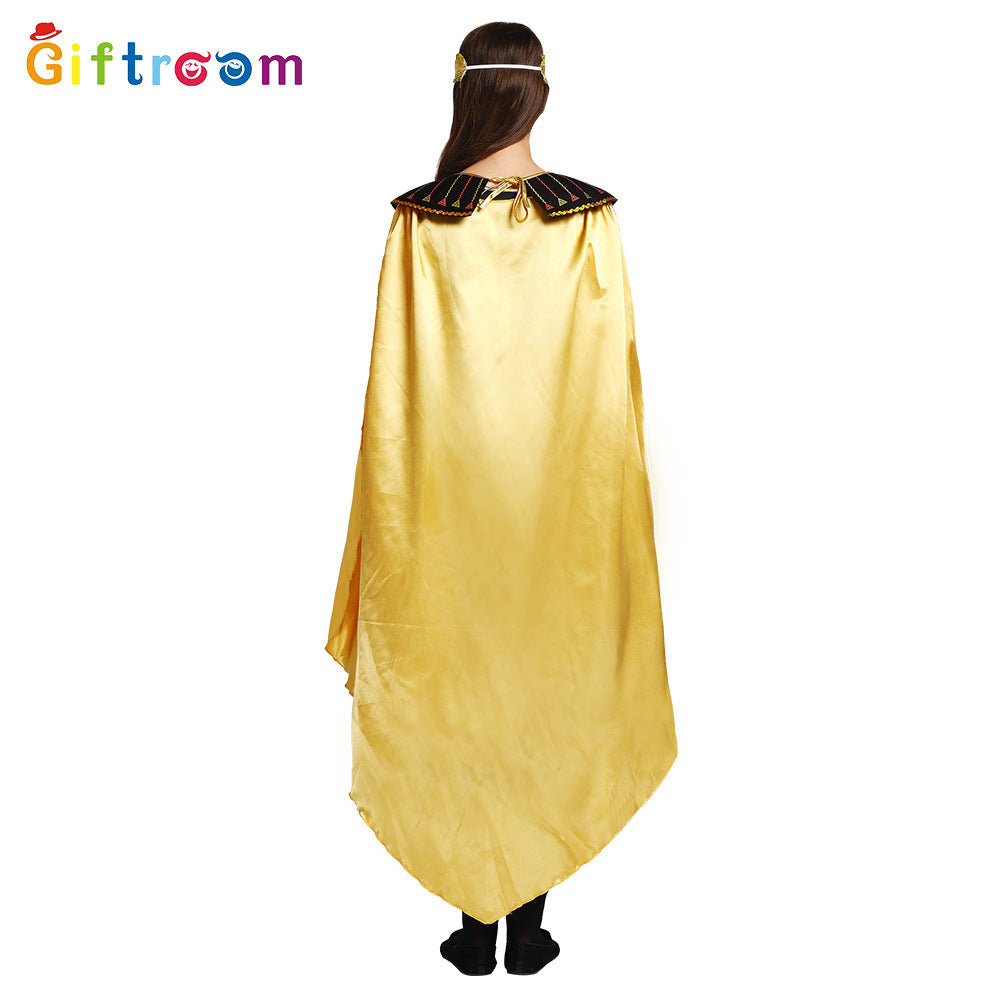 Halloween Holiday Party Egyptian Pharaoh Queen Cosplay Costume Gold Cloak Stage Performance Props Costumes