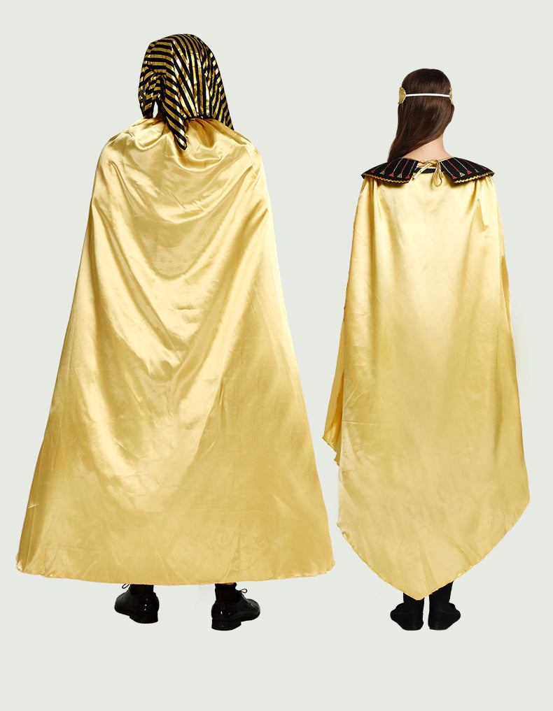 Halloween Holiday Party Egyptian Pharaoh Queen Cosplay Costume Gold Cloak Stage Performance Props Costumes