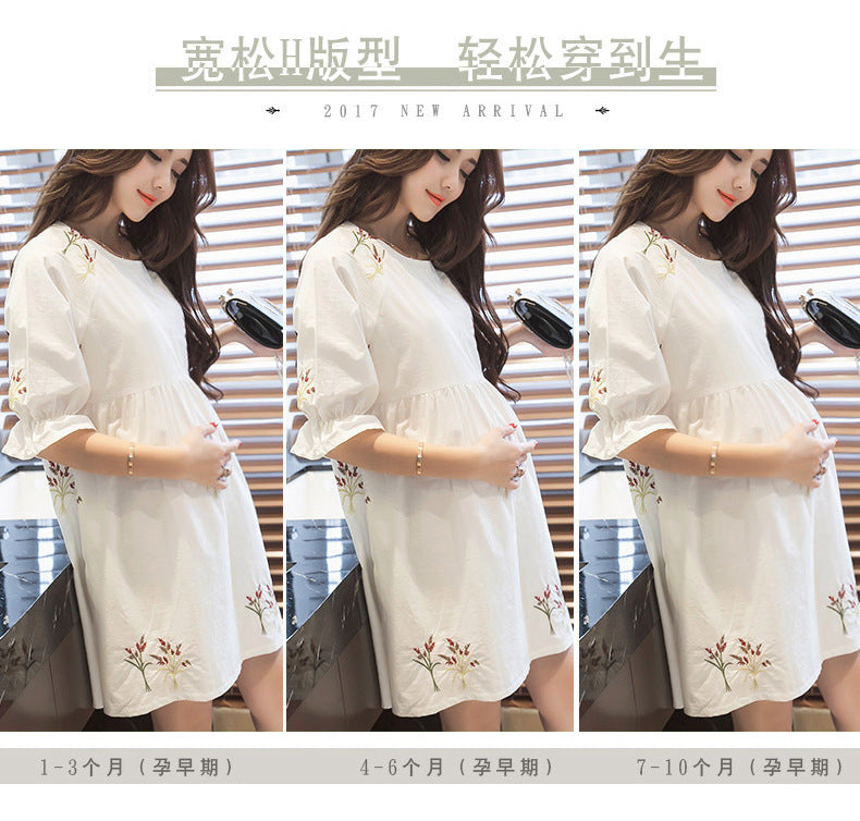 Pregnant Women's dress Summer Short Medium-length Dress 2023 Summer New Korean Style Loose plus size Belly Covering Dress for Pregnant Women