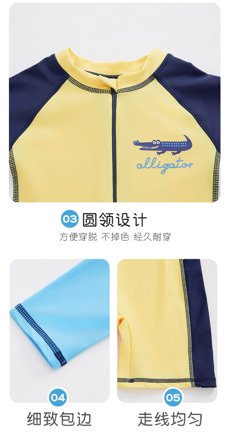 Children's Swimwear Men's Long-Sleeved Sunscreen Quick-Drying Swimwear for Middle School and Big Children's Swimming recommend Cartoon Crocodile Swimwear for Students