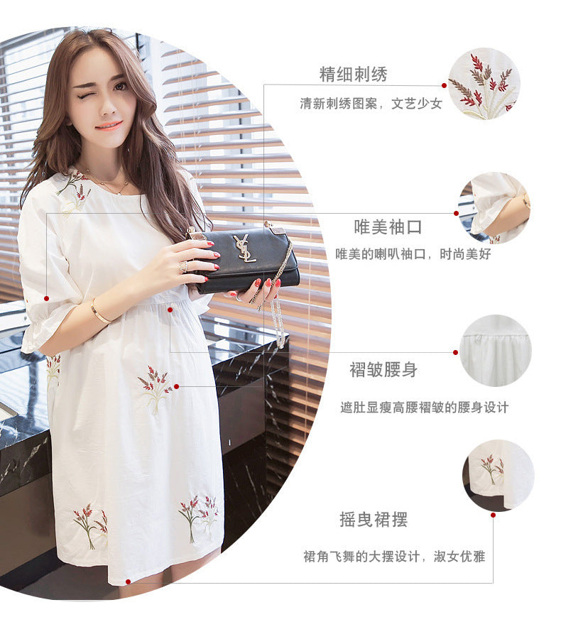 Pregnant Women's dress Summer Short Medium-length Dress 2023 Summer New Korean Style Loose plus size Belly Covering Dress for Pregnant Women