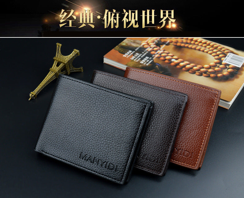 New wallet short men's driver's license thin wallet 30% discount horizontal business casual litchi pattern retro soft wallet