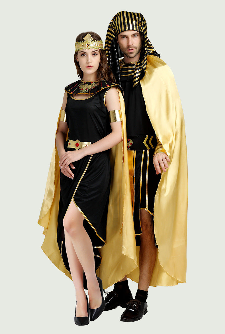 Halloween Holiday Party Egyptian Pharaoh Queen Cosplay Costume Gold Cloak Stage Performance Props Costumes