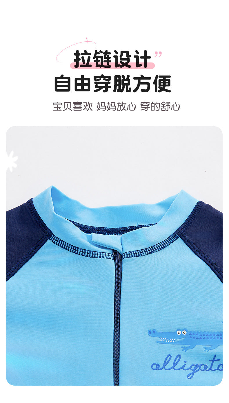 Children's Swimwear Men's Long-Sleeved Sunscreen Quick-Drying Swimwear for Middle School and Big Children's Swimming recommend Cartoon Crocodile Swimwear for Students