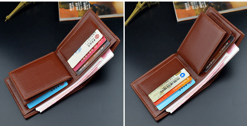 New wallet short men's driver's license thin wallet 30% discount horizontal business casual litchi pattern retro soft wallet